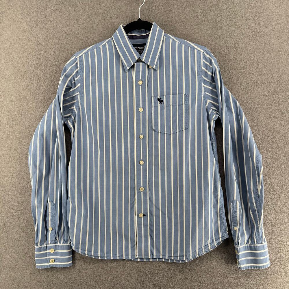 Abercrombie Casual Striped Button Down Long Sleeve Shirt Kids? XL Blue White